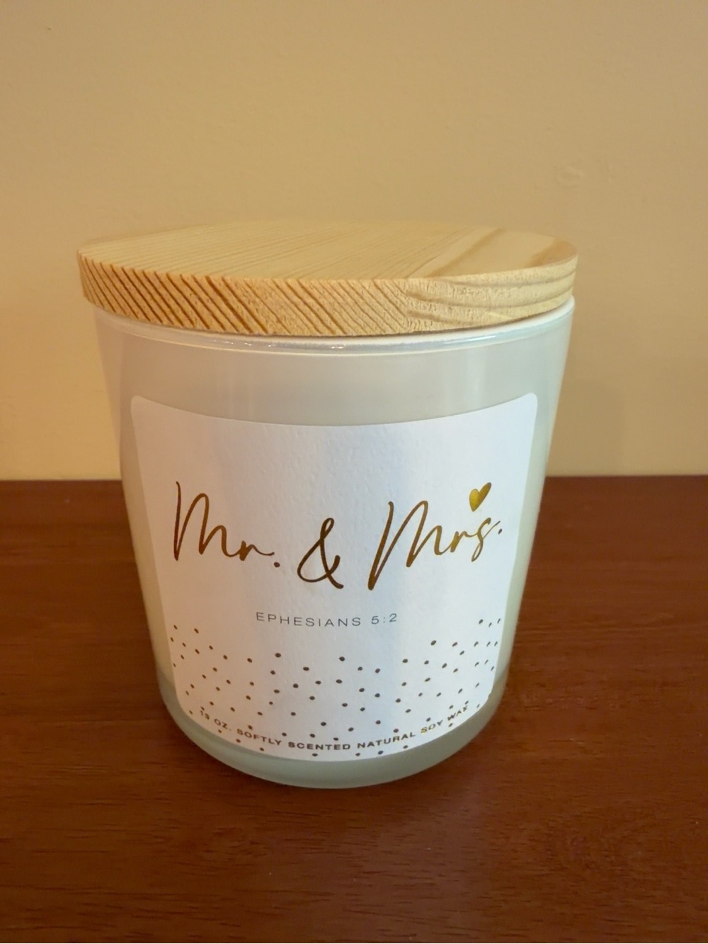Mr. & Mrs. Soy Wax Candle 13 oz Ephesians 5:2 Wedding Gift Wood Lid Unused